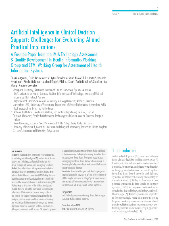 Artificial Intelligence in Clinical Decision Support: Challenges for Evaluating AI and Practical Implications Thumbnail