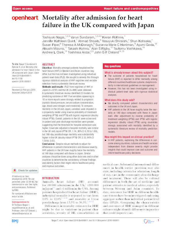 Mortality after admission for heart failure in the UK compared with Japan. Thumbnail