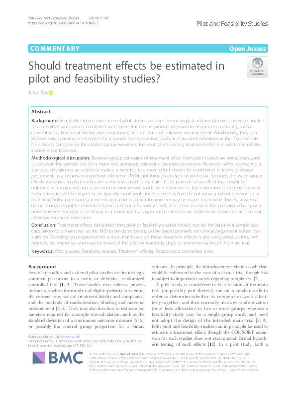 Should treatment effects be estimated in pilot and feasibility studies? Thumbnail