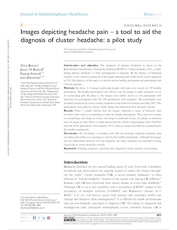 Images depicting headache pain: a tool to aid the diagnosis of cluster headache a pilot study Thumbnail