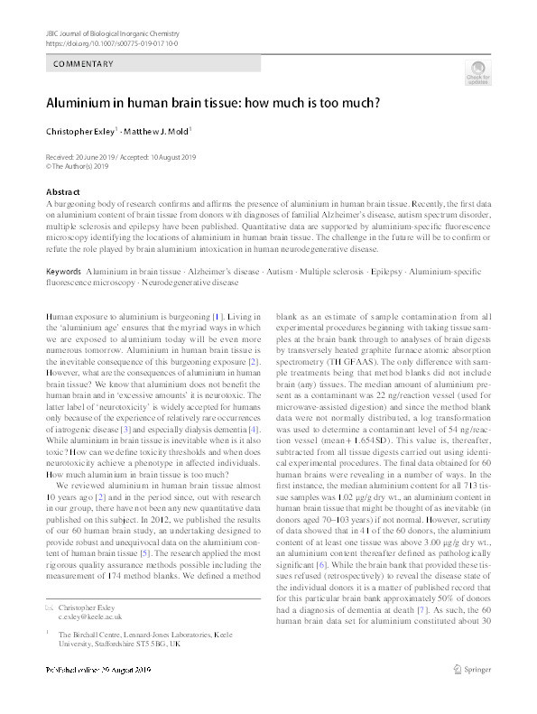 Aluminium in human brain tissue: how much is too much? Thumbnail
