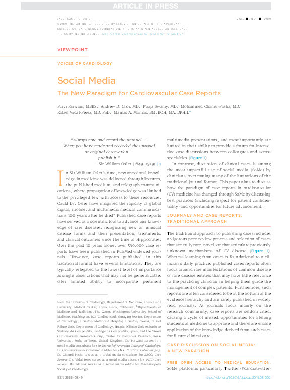 Social Media: The New Paradigm for Cardiovascular Case Reports Thumbnail