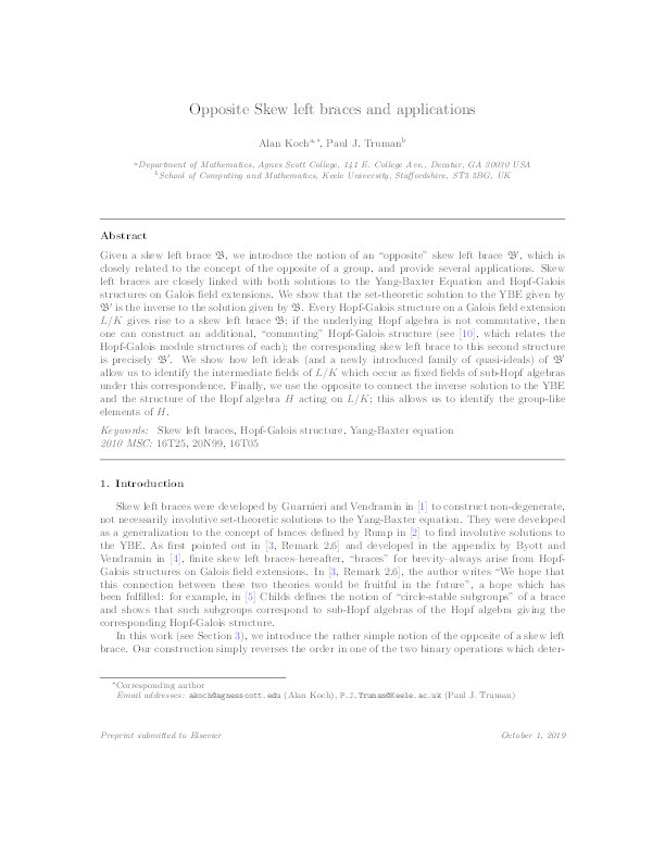 Opposite Skew Left Braces and Applications Thumbnail