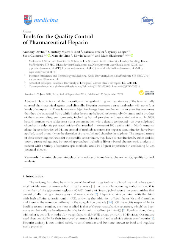 Tools for the Quality Control of Pharmaceutical Heparin. Thumbnail