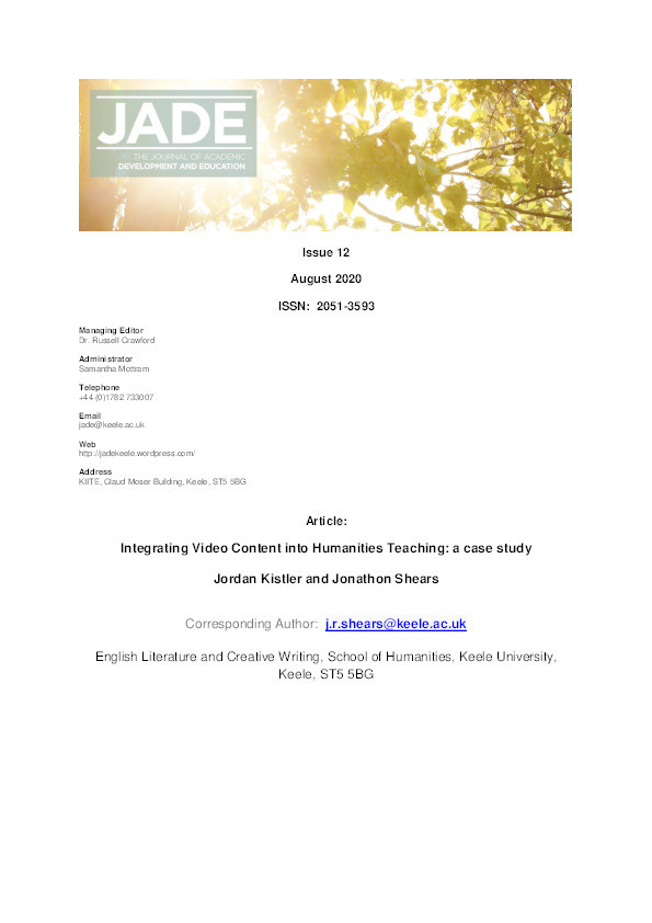 Integrating Video Content into Humanities Teaching: a case study Thumbnail