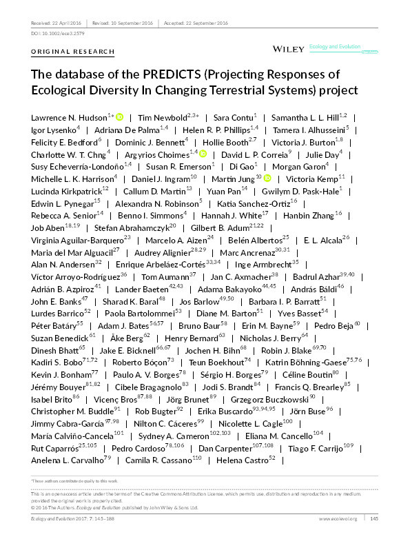 The database of the PREDICTS (Projecting Responses of Ecological Diversity In Changing Terrestrial Systems) project. Thumbnail