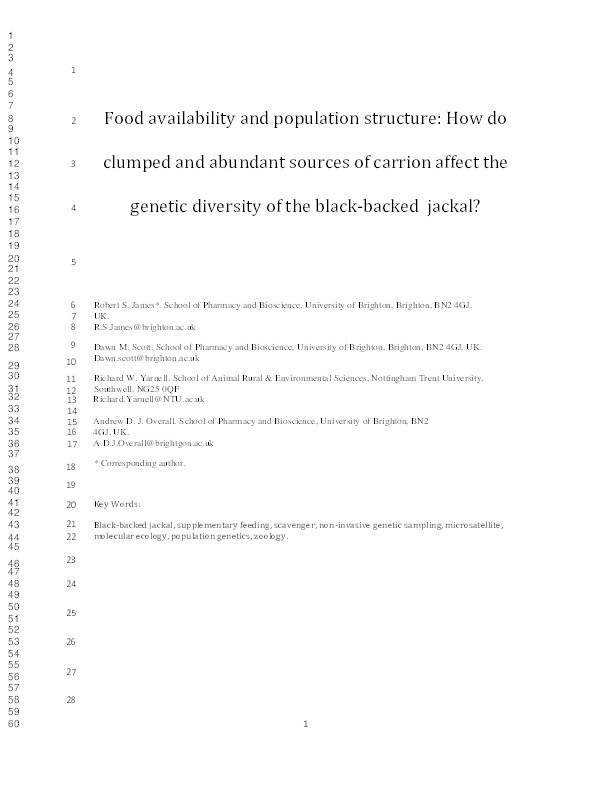 Food availability and population structure: How do clumped and abundant sources of carrion affect the genetic diversity of the black-backed jackal? Thumbnail