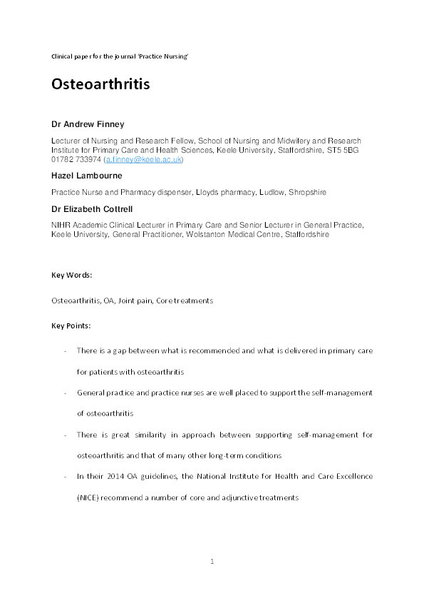 Osteoarthritis Management in Primary Care Thumbnail