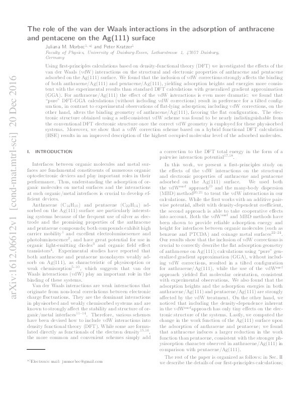 The role of the van der Waals interactions in the adsorption of anthracene and pentacene on the Ag(111) surface Thumbnail