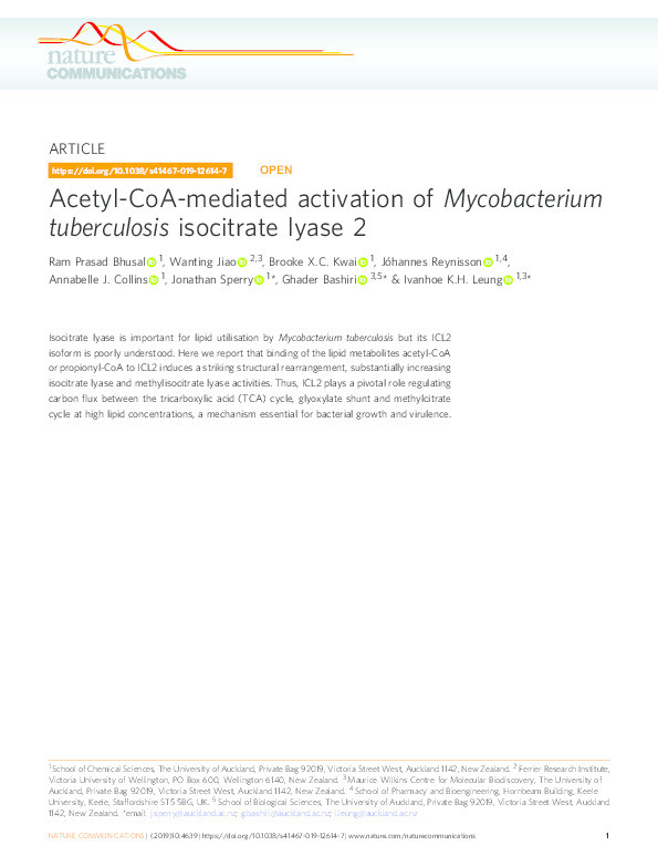 Acetyl-CoA-mediated activation of Mycobacterium tuberculosis isocitrate lyase 2 Thumbnail
