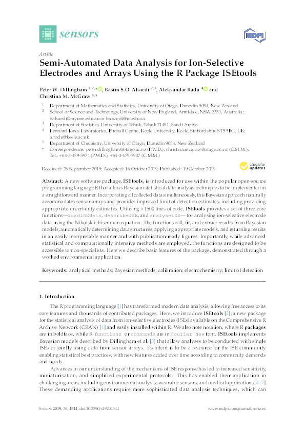 Semi-Automated Data Analysis for Ion-Selective Electrodes and Arrays Using the R Package ISEtools. Thumbnail