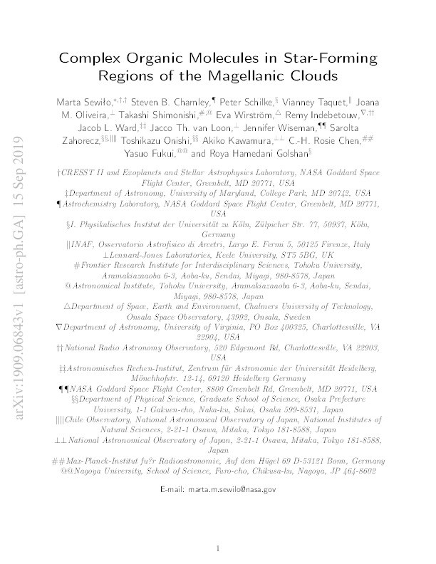 Complex Organic Molecules in Star-Forming Regions of the Magellanic Clouds Thumbnail