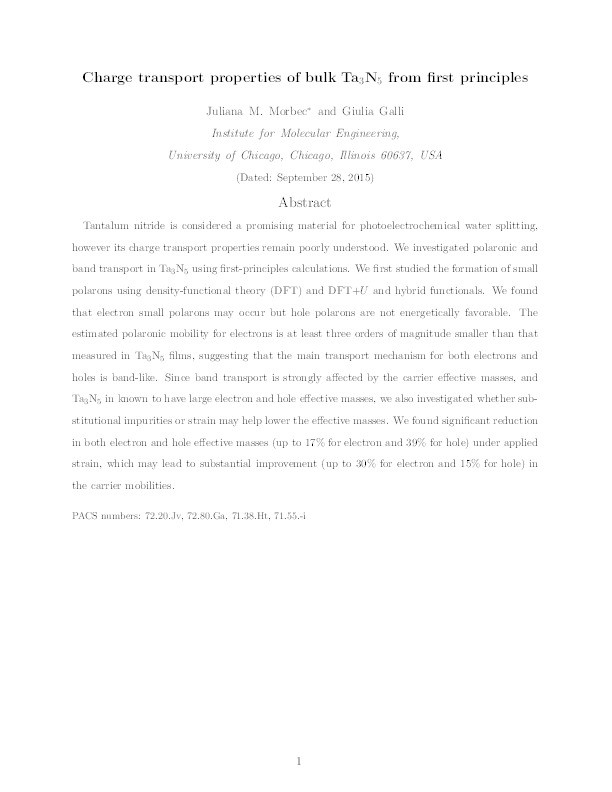 Charge transport properties of bulk Ta3N5 from first principles Thumbnail