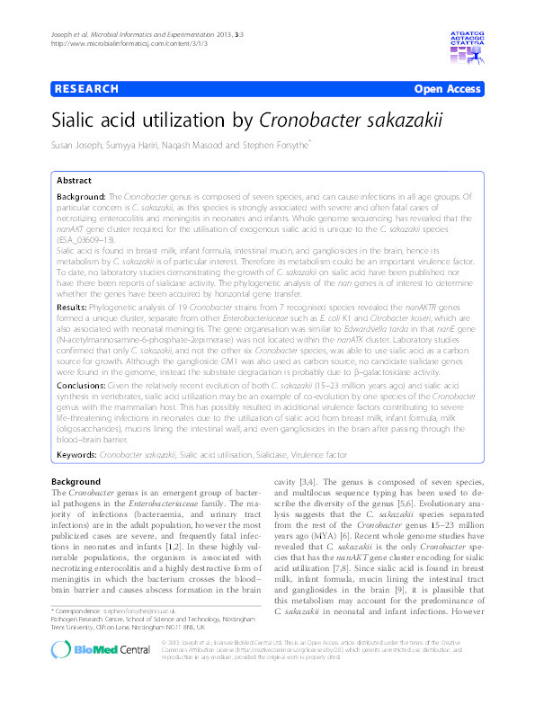 Sialic acid utilization by Cronobacter sakazakii Thumbnail