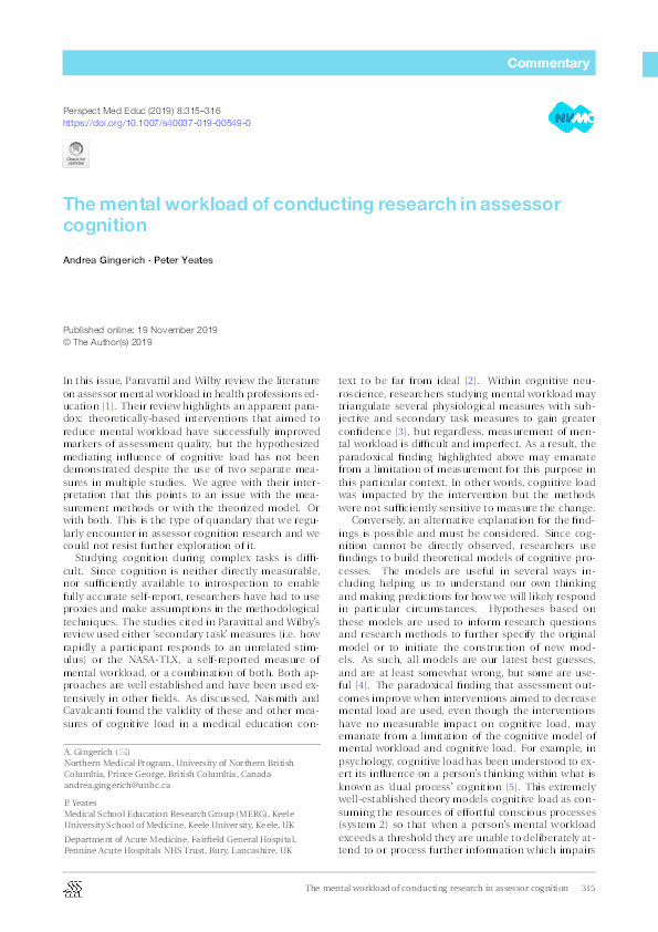 The mental workload of conducting research in assessor cognition. Thumbnail
