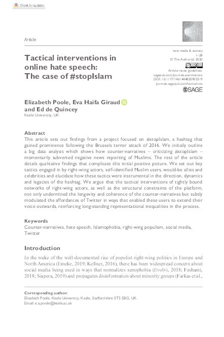 Tactical interventions in online hate speech: The case of #stopIslam Thumbnail