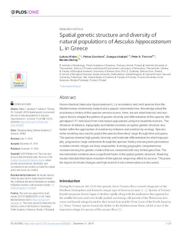 Spatial genetic structure and diversity of natural populations of Aesculus hippocastanum L. in Greece Thumbnail