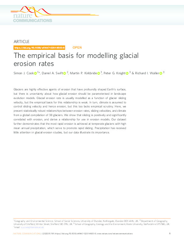 The empirical basis for modelling glacial erosion rates Thumbnail