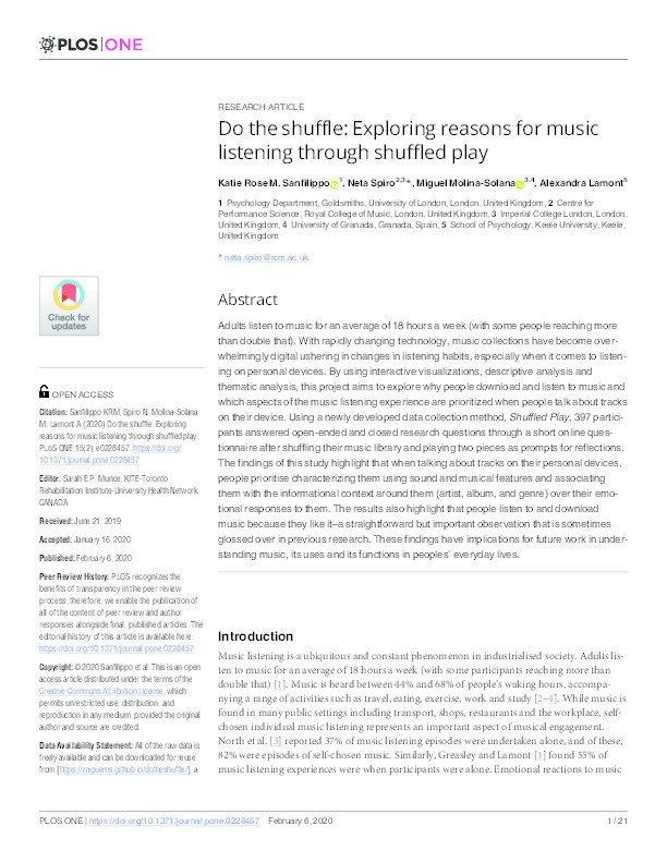 Do the shuffle: Exploring reasons for music listening through shuffled play Thumbnail