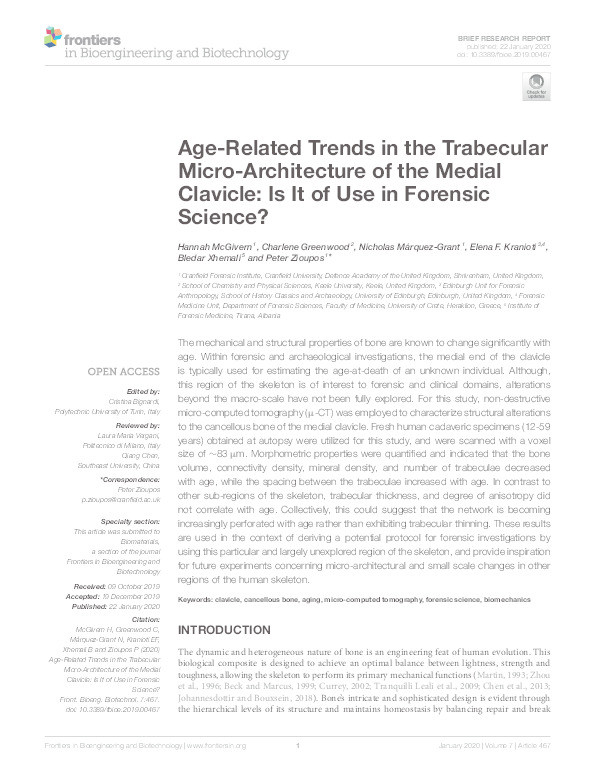 Age-Related Trends in the Trabecular Micro-Architecture of the Medial Clavicle: Is It of Use in Forensic Science? Thumbnail