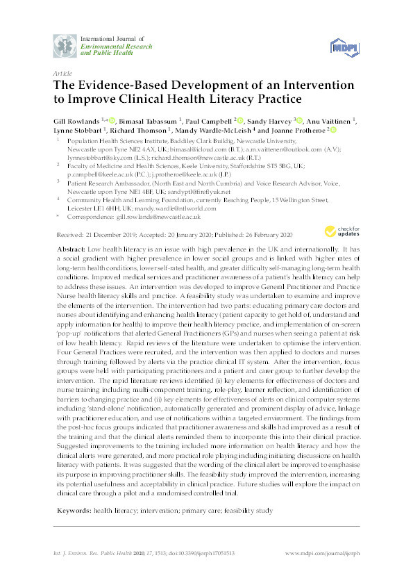 The evidence-based development of an intervention to improve clinical health literacy practice Thumbnail