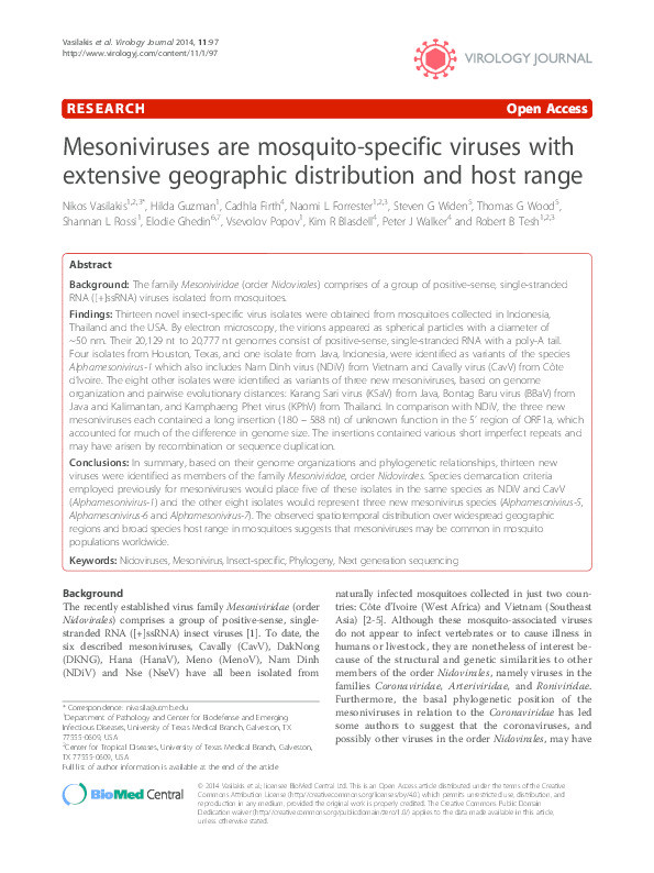 Mesoniviruses are mosquito-specific viruses with extensive geographic distribution and host range. Thumbnail