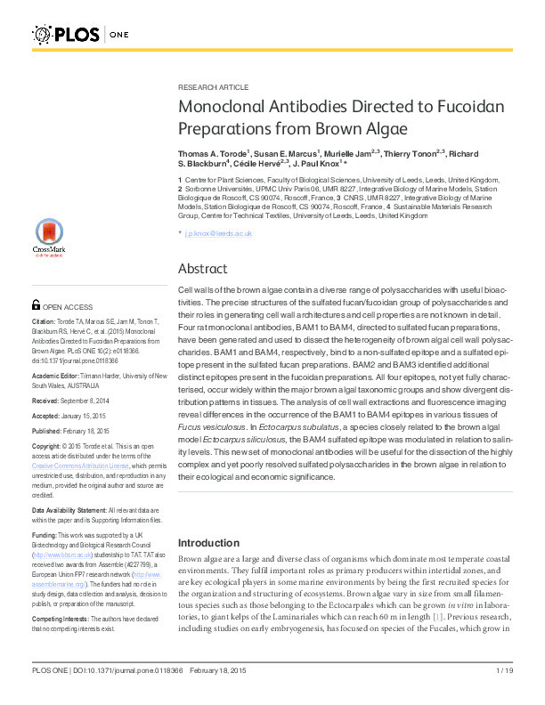 Monoclonal antibodies directed to fucoidan preparations from brown algae. Thumbnail