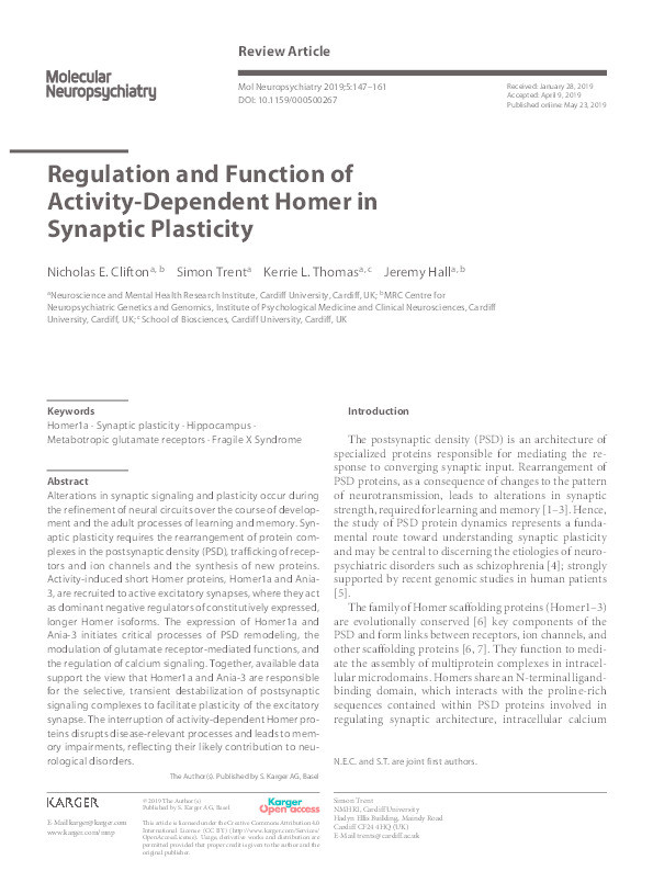 Regulation and Function of Activity-Dependent Homer in Synaptic Plasticity Thumbnail