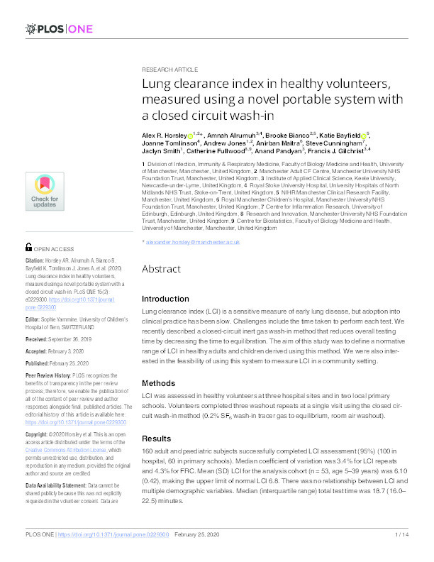 Lung clearance index in healthy volunteers, measured using a novel portable system with a closed circuit wash-in Thumbnail