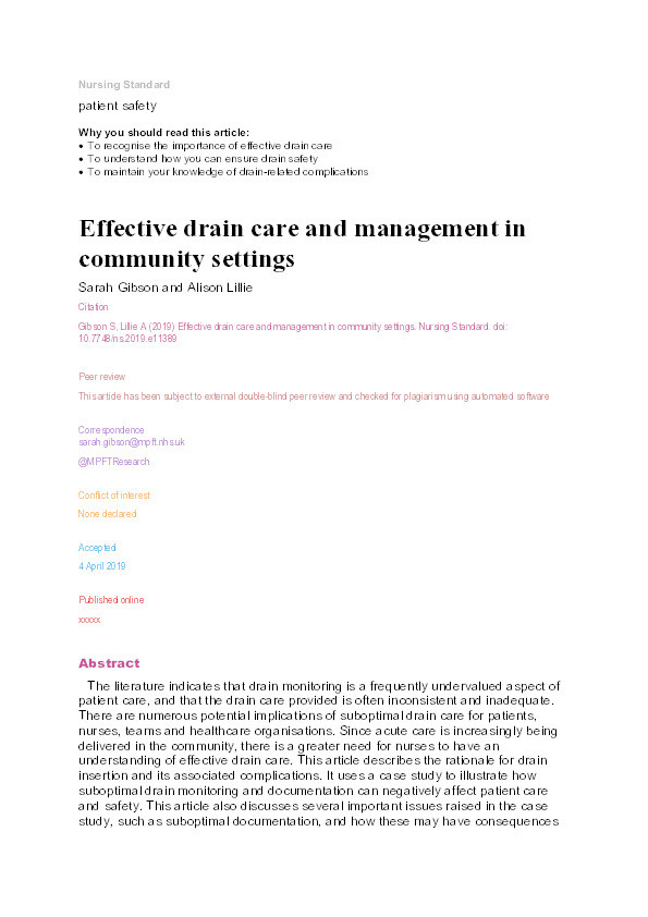 Effective drain care and management in community settings. Thumbnail