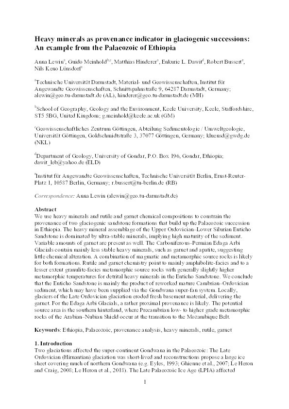 Heavy minerals as provenance indicator in glaciogenic successions: An example from the Palaeozoic of Ethiopia Thumbnail