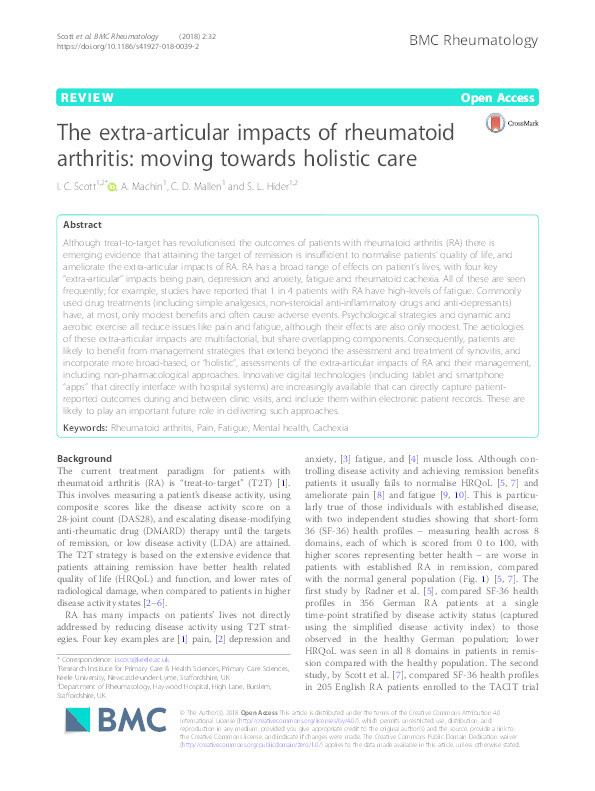The extra-articular impacts of rheumatoid arthritis: moving towards holistic care. Thumbnail