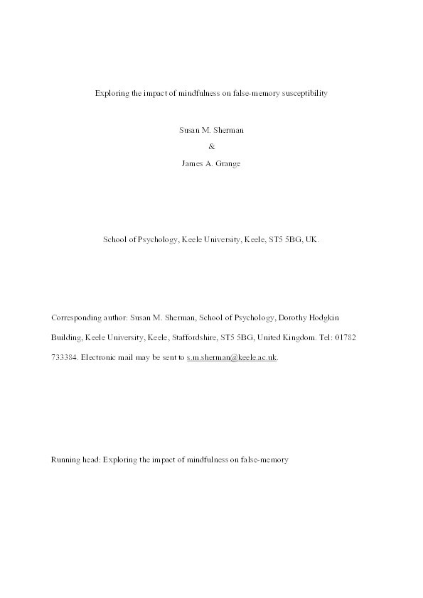 Exploring the impact of mindfulness on false-memory susceptibility Thumbnail