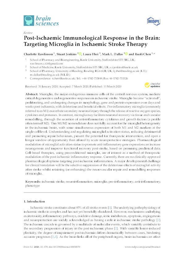 Post-Ischaemic Immunological Response in the Brain: Targeting Microglia in Ischaemic Stroke Therapy. Thumbnail