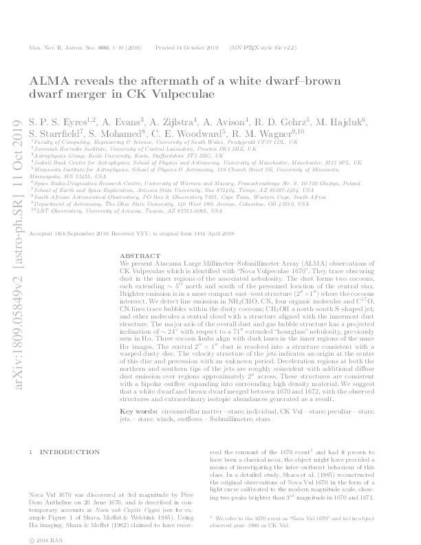 Erratum: ALMA reveals the aftermath of a white dwarf brown dwarf-merger in CK Vulpeculae Thumbnail