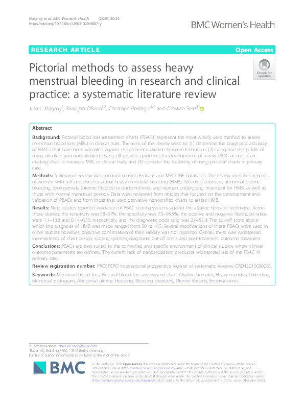 Pictorial methods to assess heavy menstrual bleeding in research and clinical practice: a systematic literature review Thumbnail