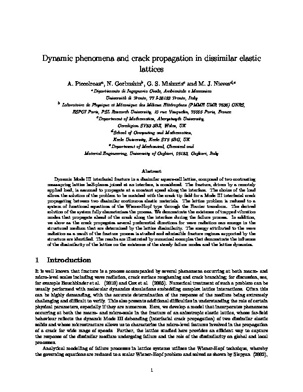 Dynamic phenomena and crack propagation in dissimilar elastic lattices Thumbnail