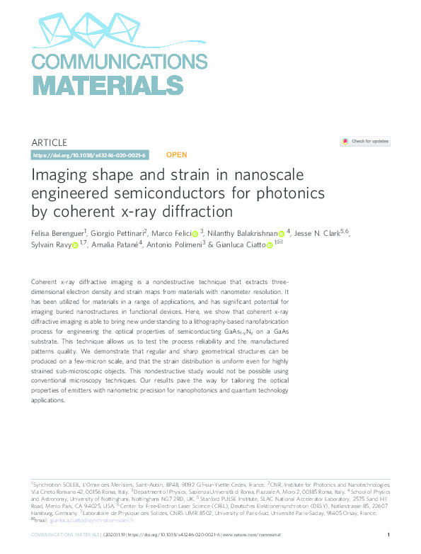 Imaging shape and strain in nanoscale engineered semiconductors for photonics by coherent x-ray diffraction Thumbnail