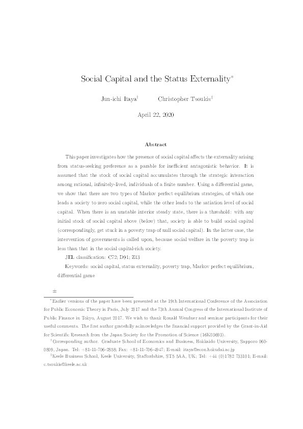 Social Capital and the Status Externality Thumbnail