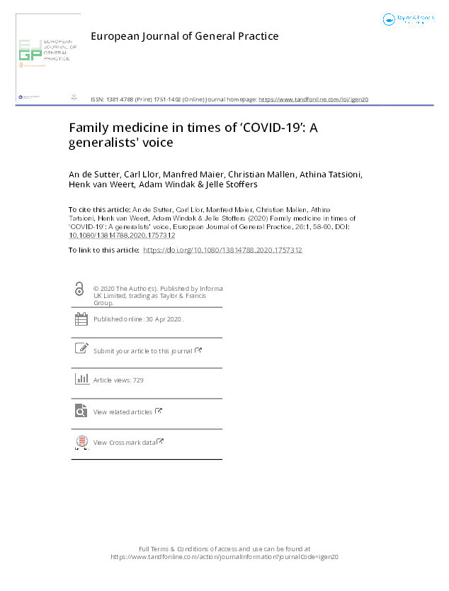 Family medicine in times of 'COVID-19': A generalists' voice. Thumbnail