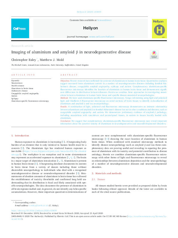 Imaging of aluminium and amyloid ß in neurodegenerative disease. Thumbnail