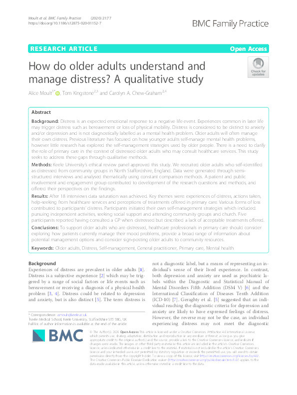 How do older adults understand and manage distress? A qualitative study Thumbnail