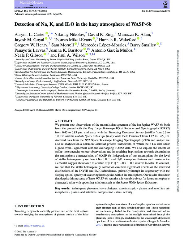 Detection of Na, K, and H2O in the hazy atmosphere of WASP-6b Thumbnail