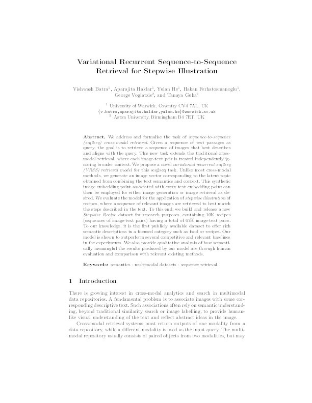 Variational Recurrent sequence to sequence retrieval for stepwise illustration Thumbnail
