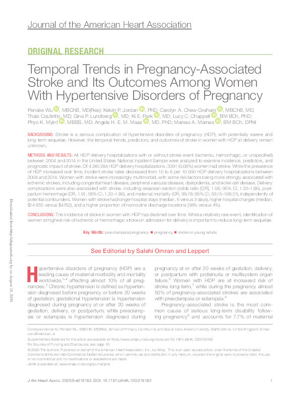 Temporal trends in pregnancy-associated stroke and its outcomes among women with hypertensive disorders of pregnancy Thumbnail