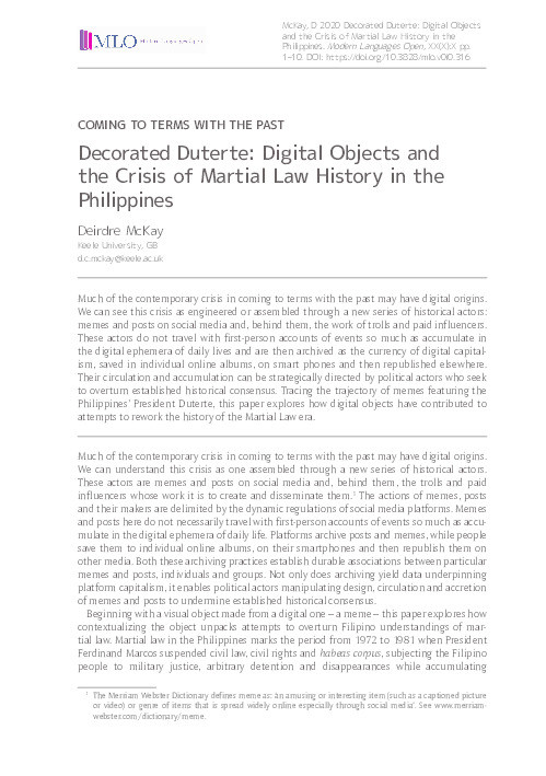 Decorated Duterte: Digital Objects and the Crisis of Martial Law History in the Philippines Thumbnail