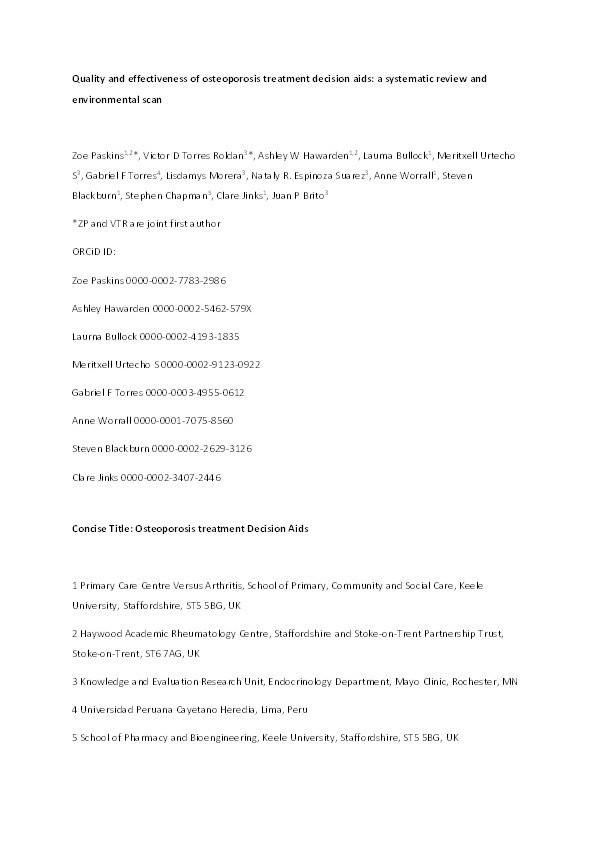 Quality and effectiveness of osteoporosis treatment decision aids: a systematic review and environmental scan Thumbnail