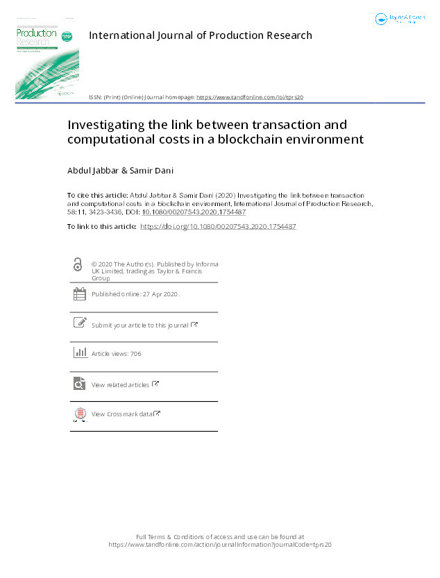 Investigating the link between transaction and computational costs in a blockchain environment Thumbnail