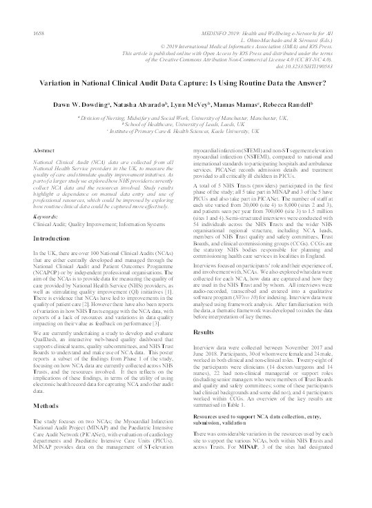 Variation in National Clinical Audit Data Capture: Is Using Routine Data the Answer? Thumbnail