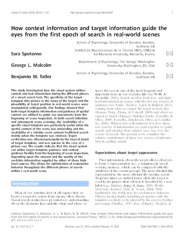 How context information and target information guide the eyes from the first epoch of search in real-world scenes. Thumbnail